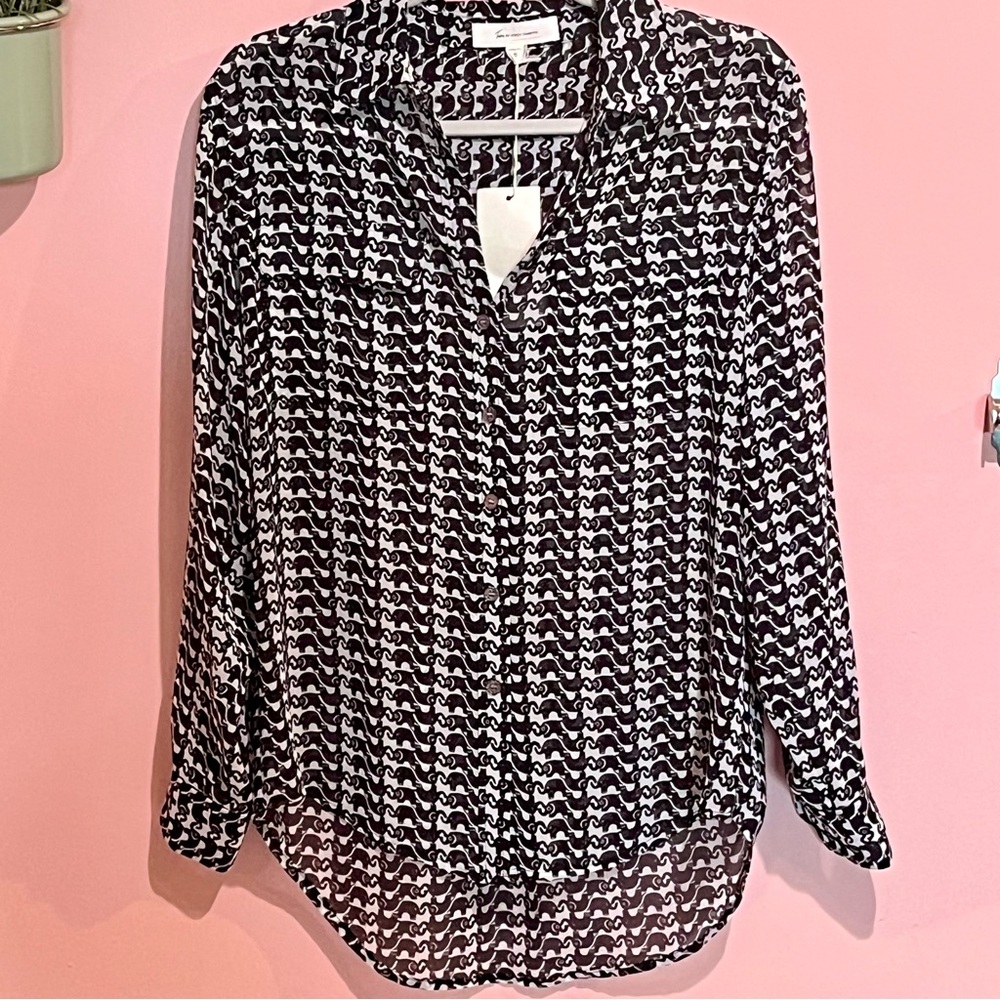 Sheer Elephants black and white blouse new w/out tags , Elephant blouse see thru